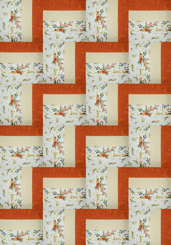 Rail Fence Quilt Kit, Belle Epoque Prints in Orange Tones 32