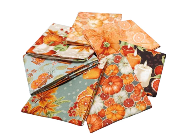 Sweet Pumpkin Spice w/Metallic Fat Quarter Bundle 7pcs - Hand Cut