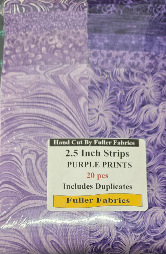 2.5 Inch Jelly Roll Strips Assorted Purple Prints 20 pcs - Hand Cut