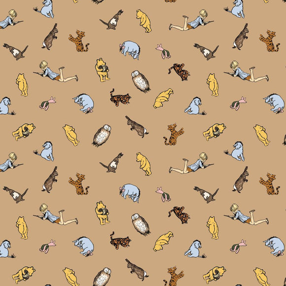 Winnie the Pooh Characters Brown Yardage