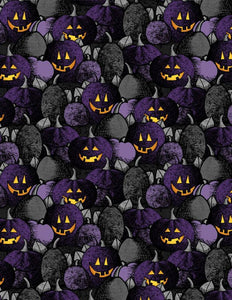 Moonlit Manor Pumpkin Patch Black/Purple Yardage