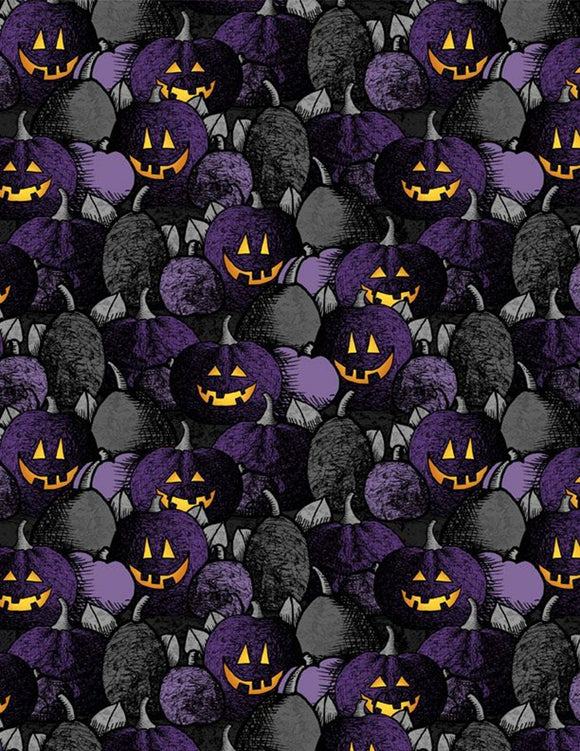 Moonlit Manor Pumpkin Patch Black/Purple Yardage