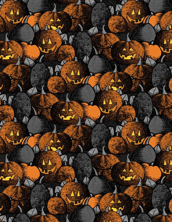 Moonlit Manor Pumpkin Patch Black/Orange Yardage