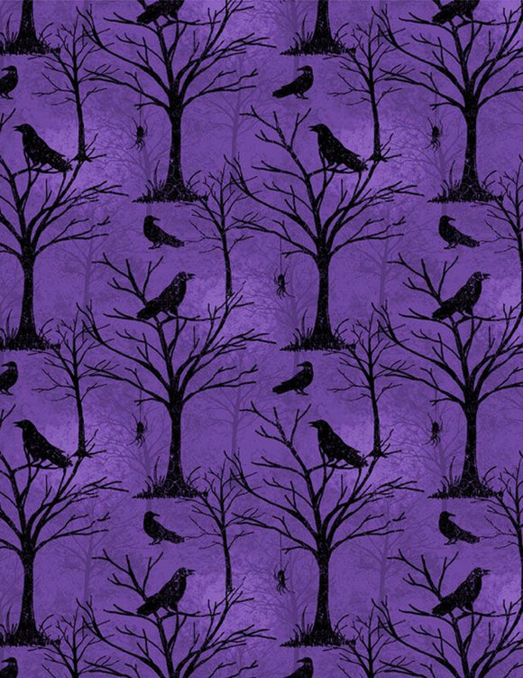 Moonlit Manor Trees & Critters All Over Purple Yardage