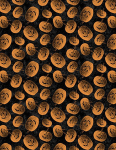 Tossed Jack o’ Lanterns Black/Orange Yardage