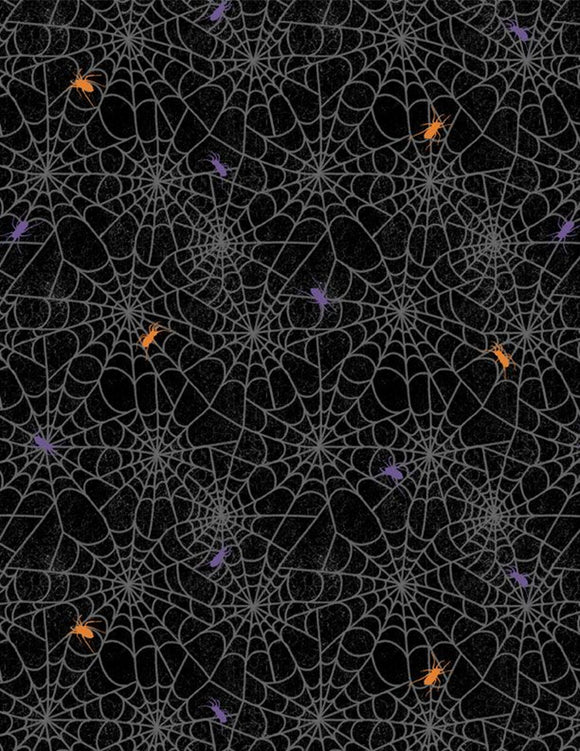 Moonlit Manor Spiderwebs Black Yardage