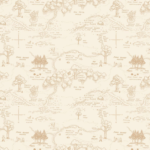 Winnie the Pooh Map Cream Yardage