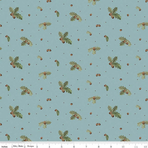 Lets Get Lost in the Woods Acorns and Leaves Vintage Blue