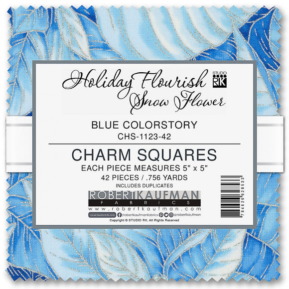 5in Squares Holiday Flourish Snow Flower Blue Colorstory 42pcs