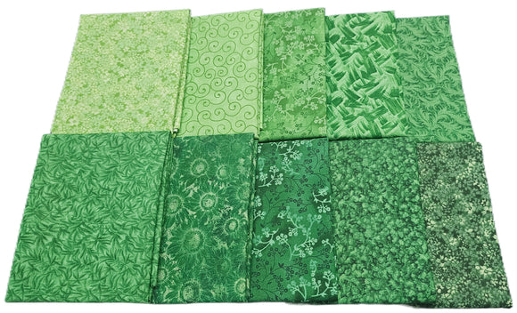 Fat Quarter Bundle Assorted Green Prints - 10 pcs