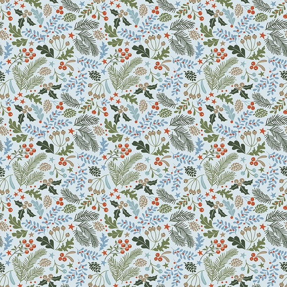 Santa's Tree Farm Berries & Boughs Sky Yardage