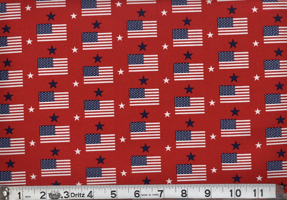 Patriotic Flags and Stars Red Yardage