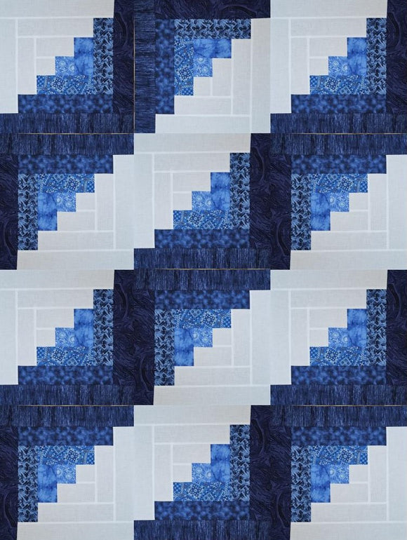 Blues and White Log Cabin Block Kit - Makes a 42 x 56 Quilt Top - Revised Fabric 1/24