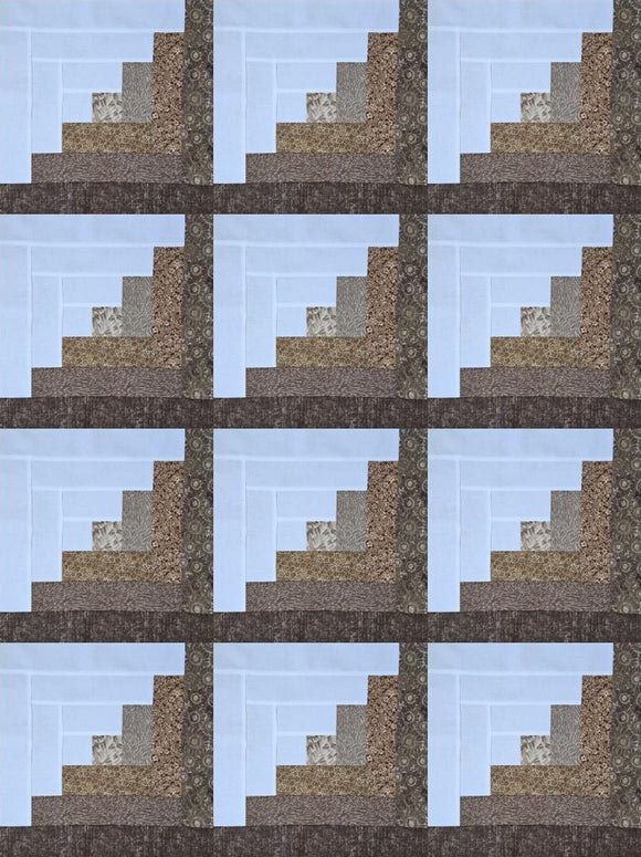 Browns and White Log Cabin Block Kit - Makes a 42 x 56 Quilt Top