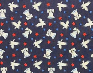 Stars, Eagles & Liberty Bell Navy Blue Yardage