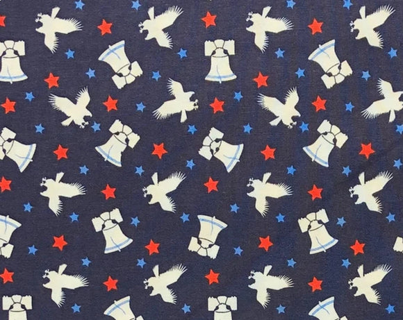 Stars, Eagles & Liberty Bell Navy Blue Yardage