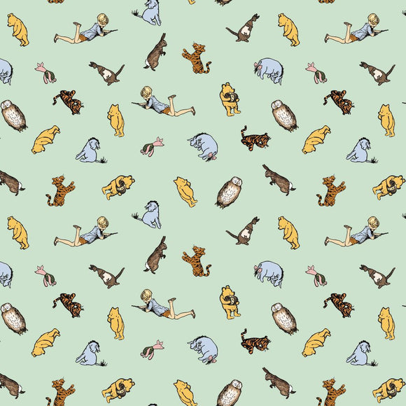 Winnie the Pooh Characters Green Yardage