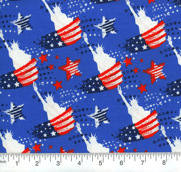 Patriotic Lady Liberty and Flags Yardage