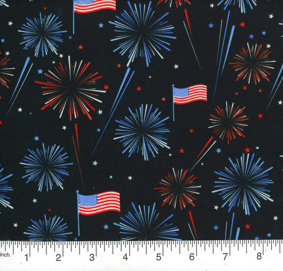 Patriotic Flags and Fire Works Yardage