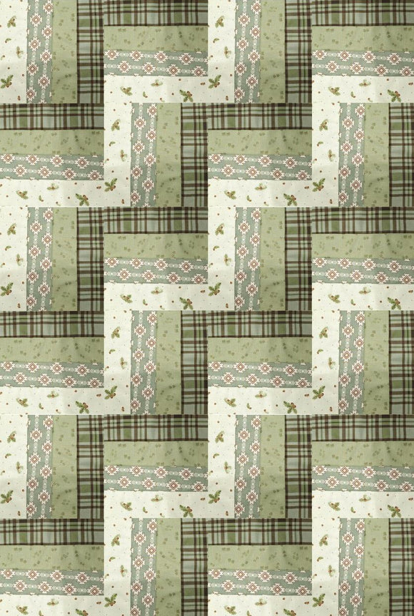 Handcut Let's Get Lost In The Woods Greens Rail Fence Quilt Kit-32
