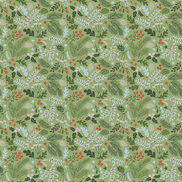 Santa's Tree Farm Berries & Boughs Green Yardage