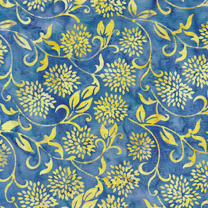 Island Batik  Petals Provence Blue & Yellow Floral Vine