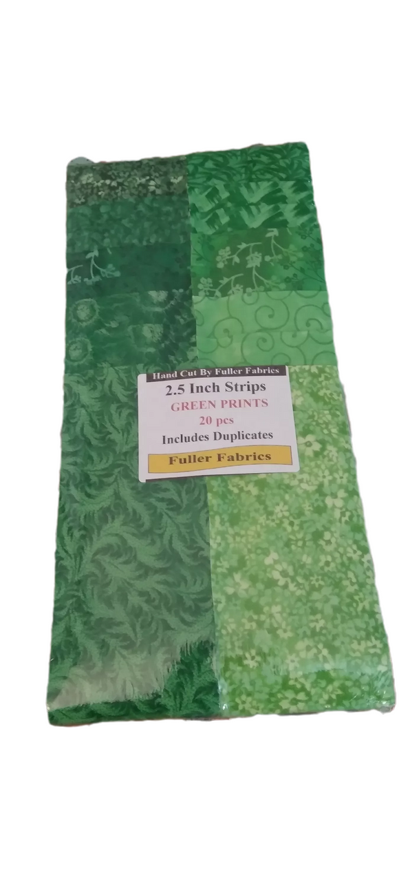 2.5 Inch Jelly Roll Strips Assorted Green Prints 20 pcs - Hand Cut