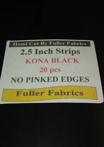 Kona Black 2.5" Strips Hand Cut 20 Pcs - No Pinked Edges