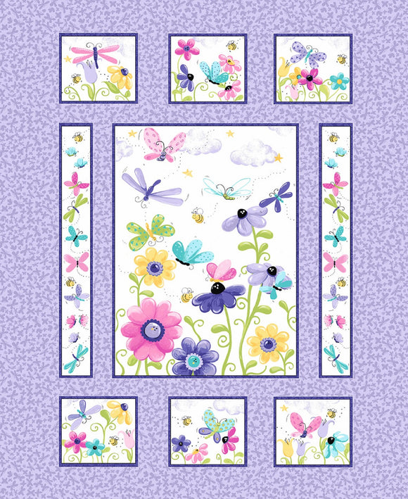 Purple Flutter the Butterfly Quilt 36in Panel