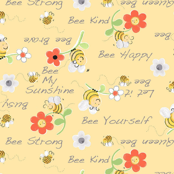 Yellow Sweet Bee Words Floral