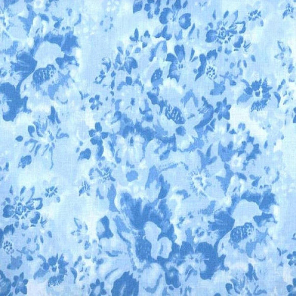 Faded Floral in Turquoise Blues - Fuller Fabrics